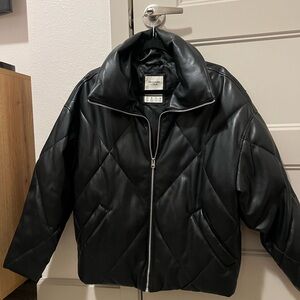 A&F Black Vegan Leather Quilted Puffer Jacket